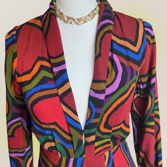 Farm Rio Rainbow Wild Hearts Maxi Dress Womens XS 0 2 Long Sleeve Red - Picture 9 of 16